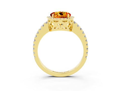 Yellow gold Round Cut Citrine Halo Engagement Ring with Pavé Band and Prong Setting_15