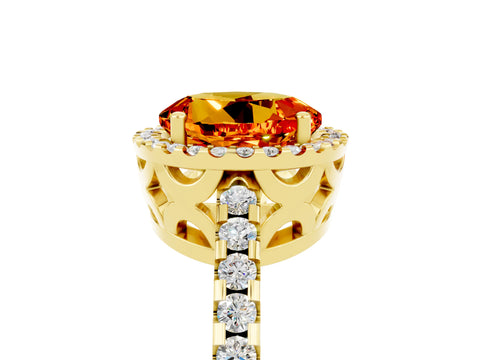 Yellow gold Round Cut Citrine Halo Engagement Ring with Pavé Band and Prong Setting_17