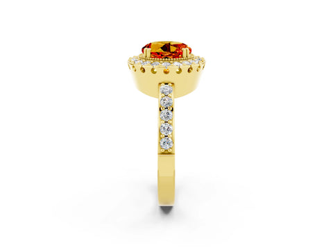 Yellow gold Round Cut Citrine Halo Ring with Pavé Band and Prong Setting_2