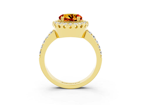 Yellow gold Round Cut Citrine Halo Ring with Pavé Band and Prong Setting_3