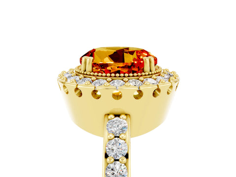 Yellow gold Round Cut Citrine Halo Ring with Pavé Band and Prong Setting_5