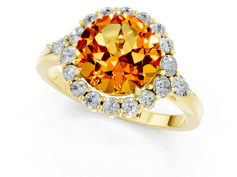 Yellow gold Round Cut Citrine Halo Ring with Pear Side Stones and Prong Setting_13