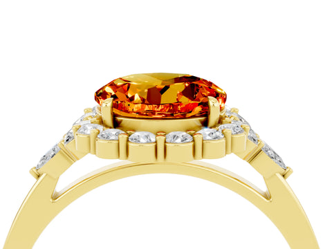 Yellow gold Round Cut Citrine Halo Ring with Pear Side Stones and Prong Setting_16