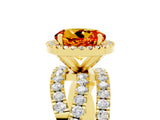 Yellow gold Round Cut Citrine Halo Ring with Round Split Shank and Prong Setting_53