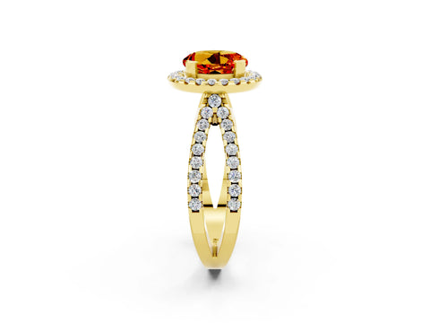 Yellow gold Round Cut Citrine Halo Ring with Split Shank Pavé Band and Prong Setting_2
