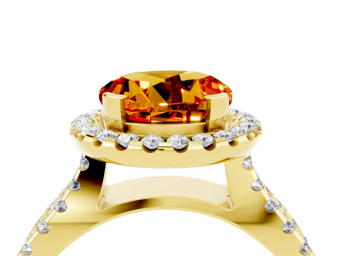 Yellow gold Round Cut Citrine Halo Ring with Split Shank Pavé Band and Prong Setting_4