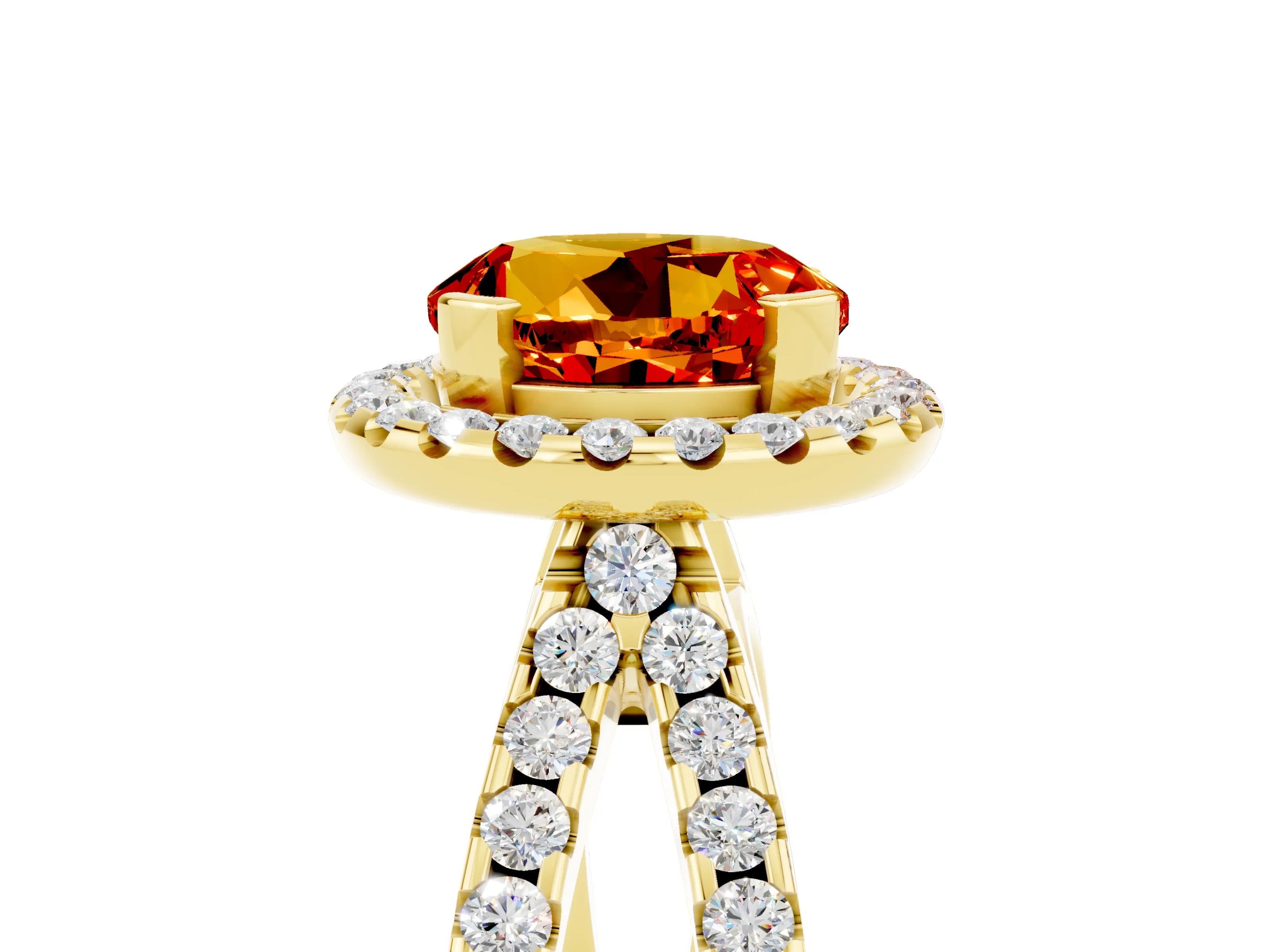 Yellow gold Round Cut Citrine Halo Ring with Split Shank Pavé Band and Prong Setting_5