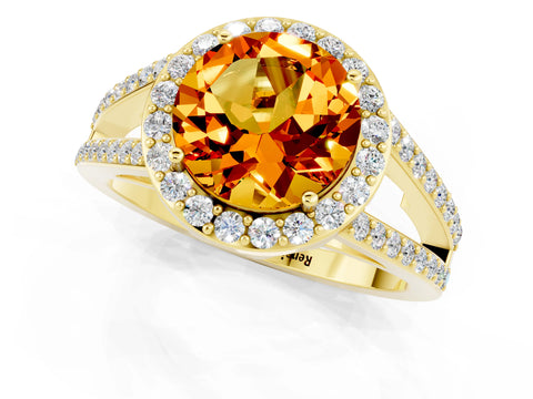 Yellow gold Round Cut Citrine Halo Ring with Split Shank U-Prong Band and Four-Prong Setting_1