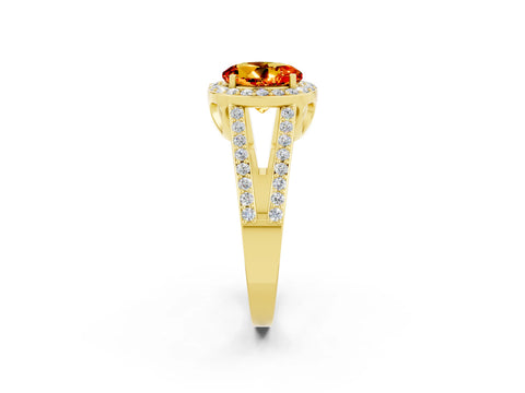 Yellow gold Round Cut Citrine Halo Ring with Split Shank U-Prong Band and Four-Prong Setting_2