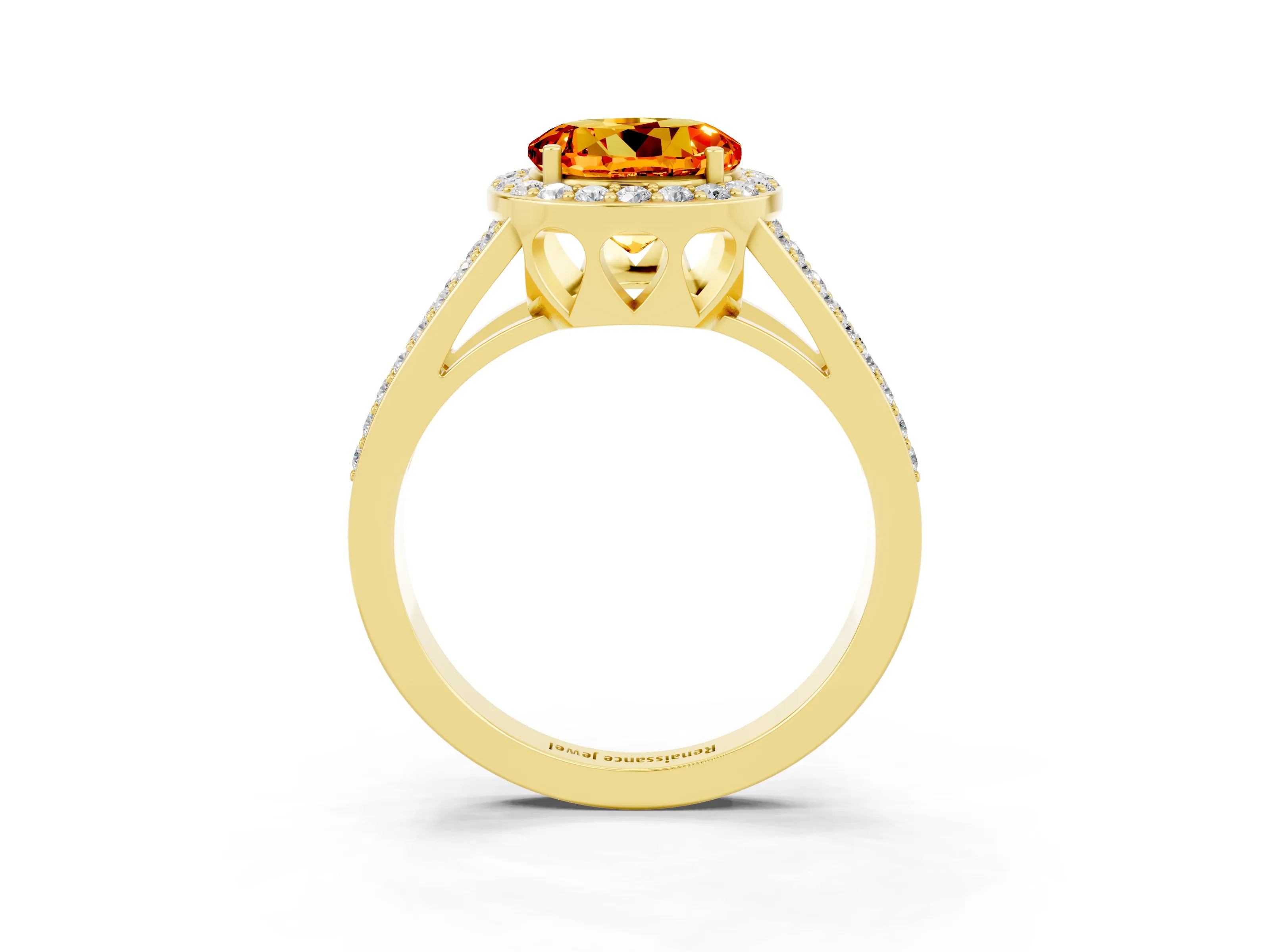 Yellow gold Round Cut Citrine Halo Ring with Split Shank U-Prong Band and Four-Prong Setting_3