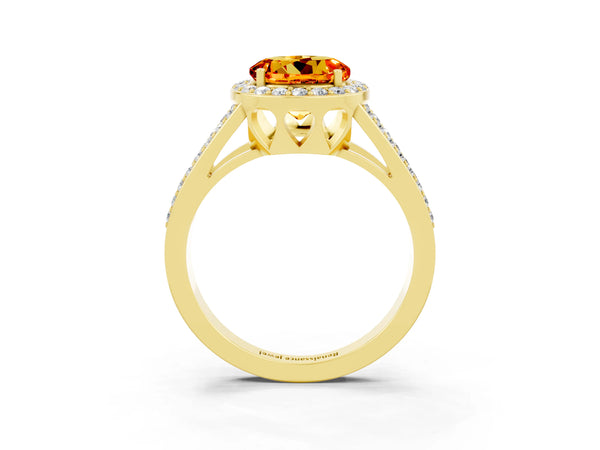 Yellow gold Round Cut Citrine Halo Ring with Split Shank U-Prong Band and Four-Prong Setting