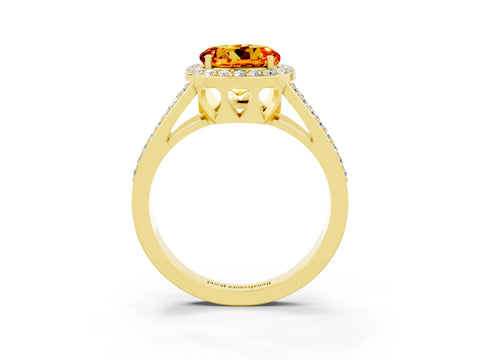 Yellow gold Round Cut Citrine Halo Ring with Split Shank U-Prong Band and Four-Prong Setting_3