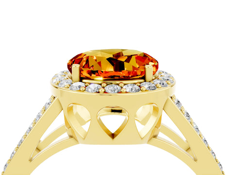 Yellow gold Round Cut Citrine Halo Ring with Split Shank U-Prong Band and Four-Prong Setting_4