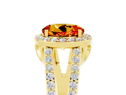 Yellow gold Round Cut Citrine Halo Ring with Split Shank U-Prong Band and Four-Prong Setting_5