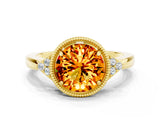 Yellow gold Round Cut Citrine Halo Ring with Tapered Band and Four-Prong Setting