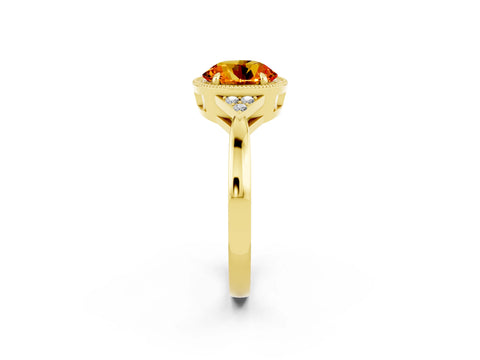 Yellow gold Round Cut Citrine Halo Ring with Tapered Band and Four-Prong Setting_2