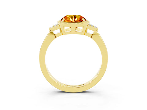 Yellow gold Round Cut Citrine Halo Ring with Tapered Band and Four-Prong Setting_3