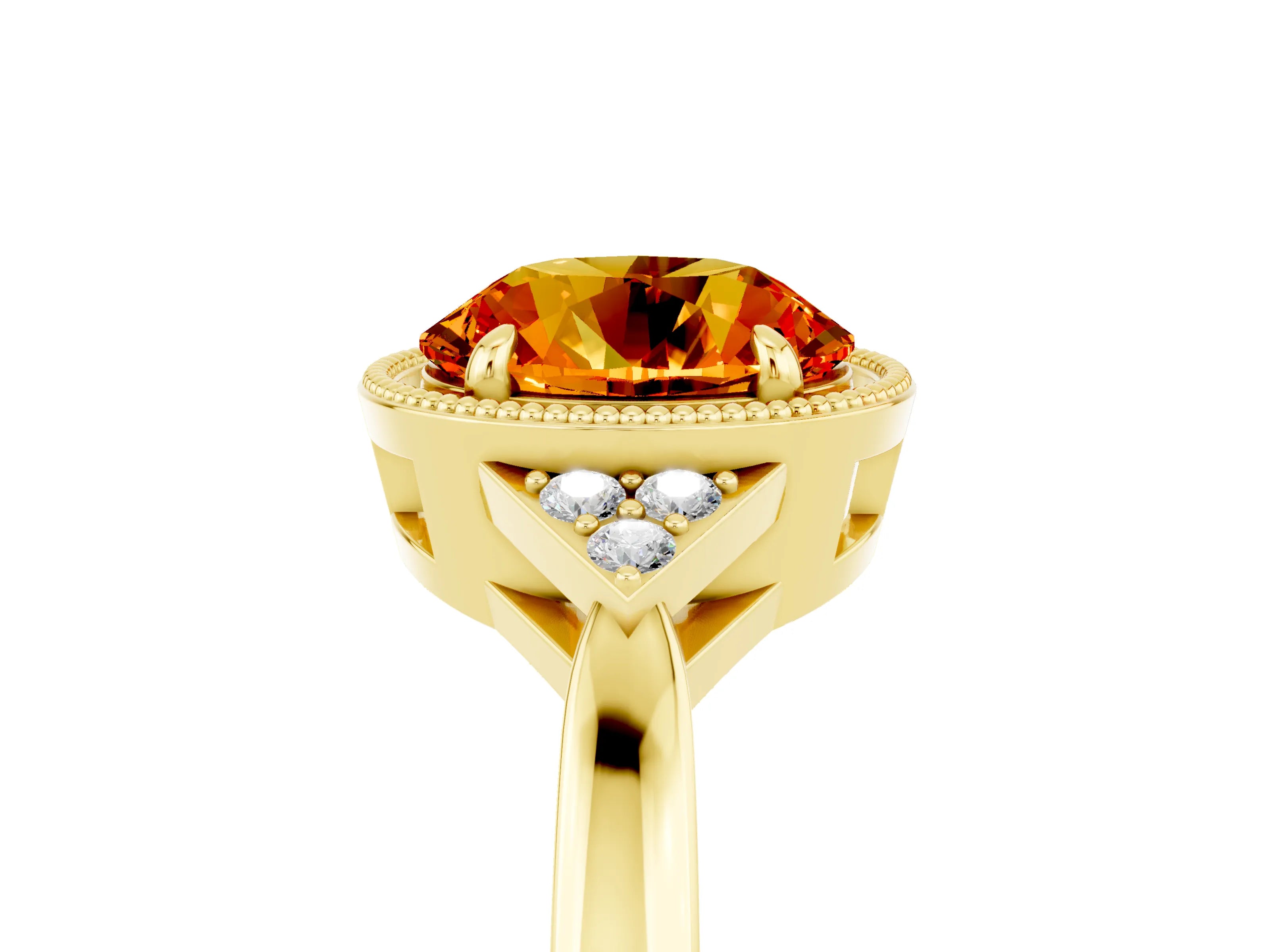 Yellow gold Round Cut Citrine Halo Ring with Tapered Band and Four-Prong Setting_5