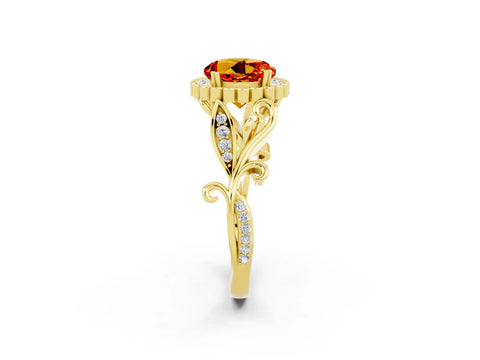 Yellow gold Round Cut Citrine Halo Ring with Vintage Split Shank and Four-Prong Setting_21