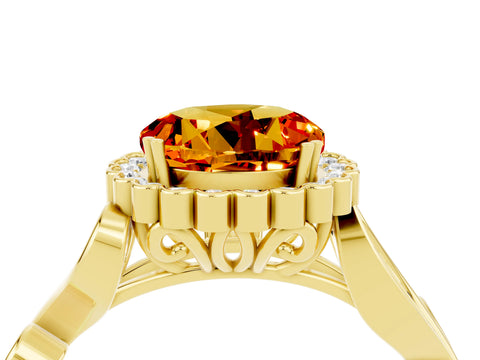 Yellow gold Round Cut Citrine Halo Ring with Vintage Split Shank and Four-Prong Setting_23
