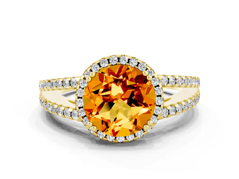 Yellow gold Round Cut Citrine Halo Split Shank Engagement Ring_12