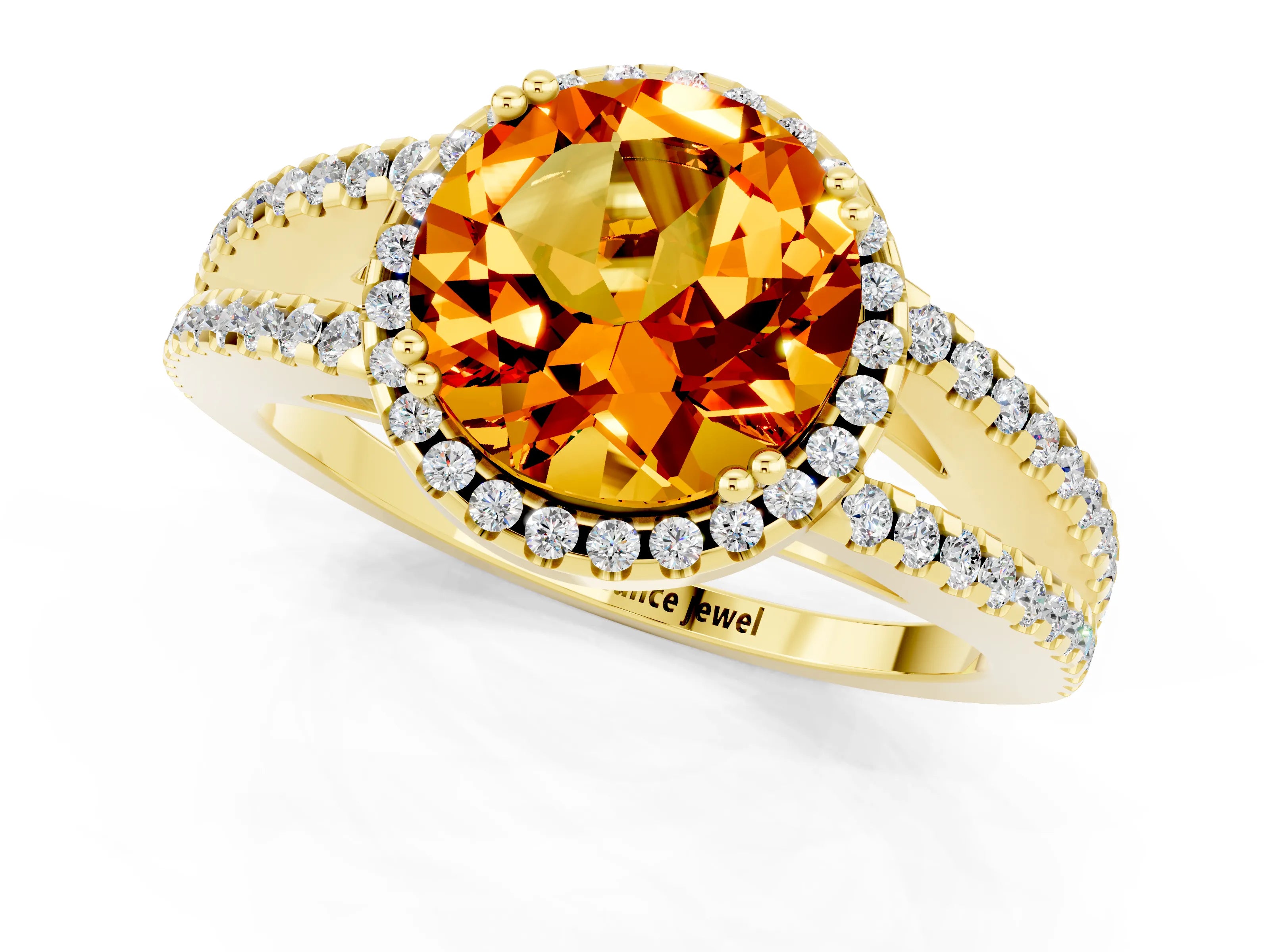 Yellow gold Round Cut Citrine Halo Split Shank Engagement Ring_13