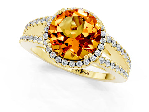 Yellow gold Round Cut Citrine Halo Split Shank Engagement Ring_13