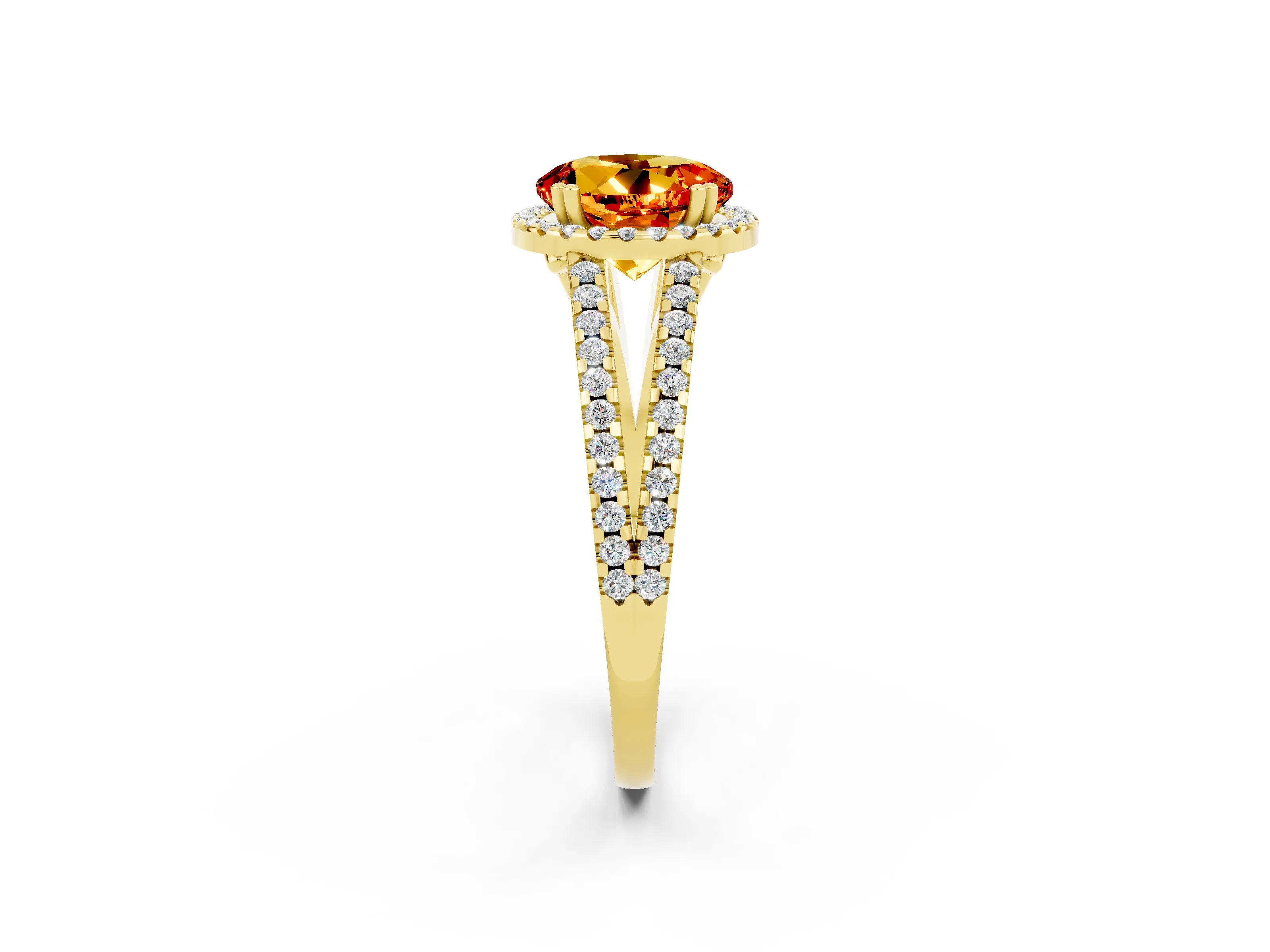 Yellow gold Round Cut Citrine Halo Split Shank Engagement Ring_14