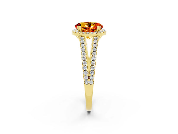 Yellow gold Round Cut Citrine Halo Split Shank Engagement Ring