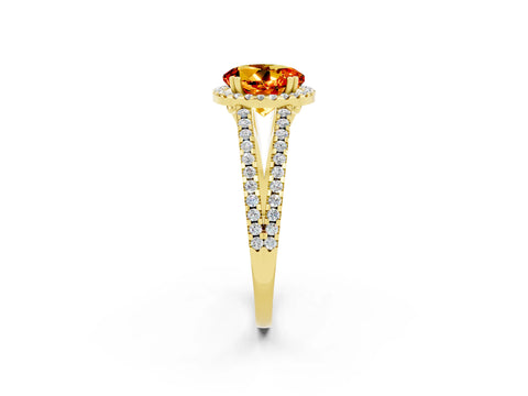 Yellow gold Round Cut Citrine Halo Split Shank Engagement Ring_14