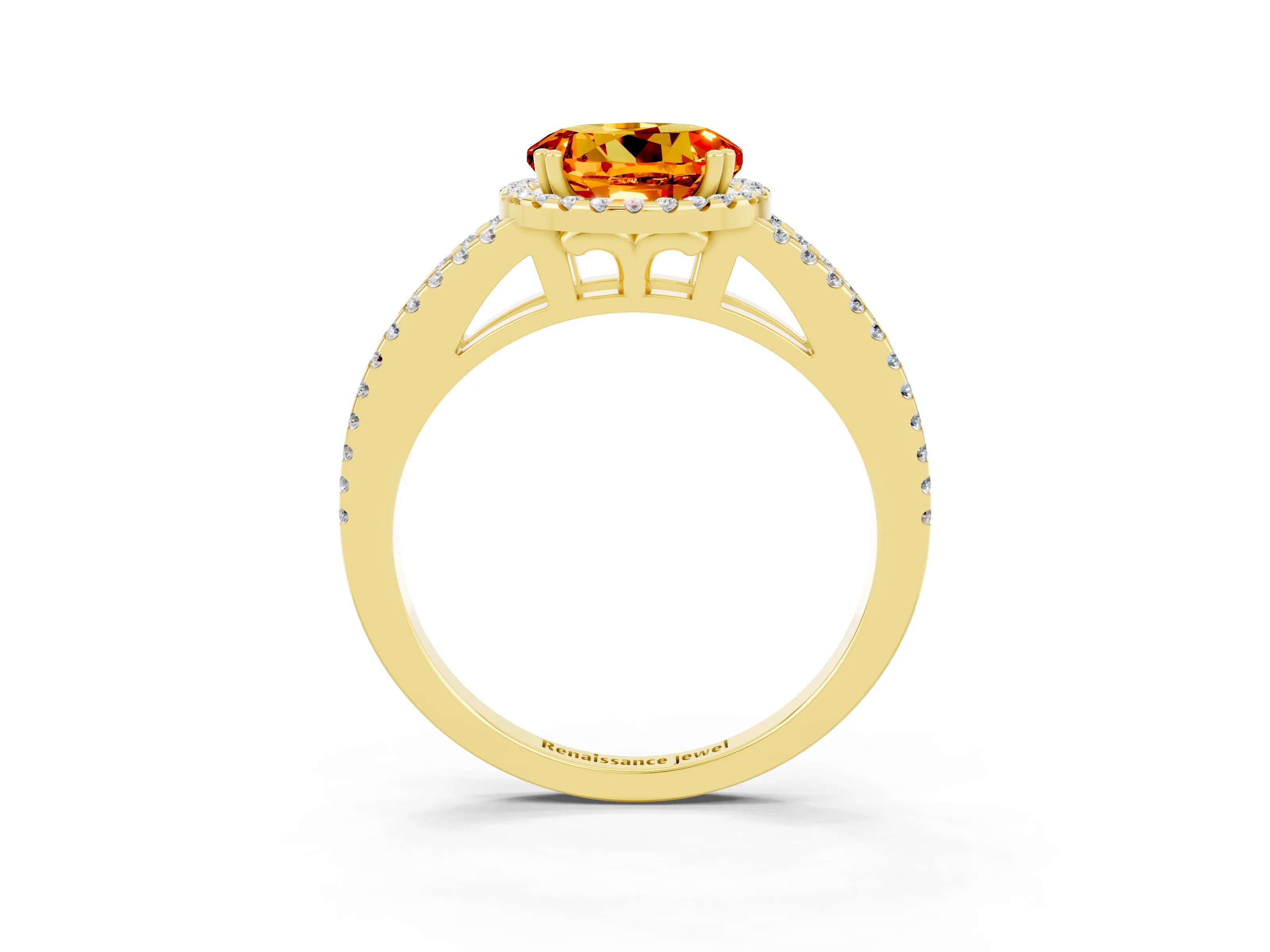 Yellow gold Round Cut Citrine Halo Split Shank Engagement Ring_15
