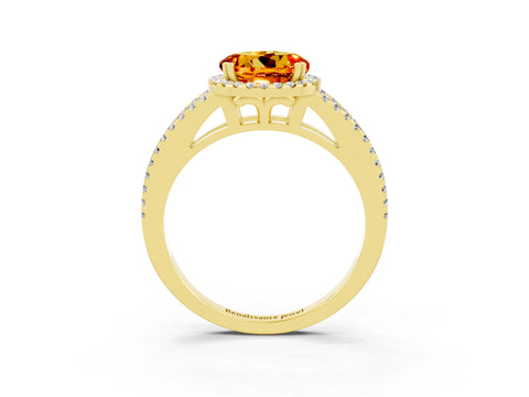 Yellow gold Round Cut Citrine Halo Split Shank Engagement Ring_15