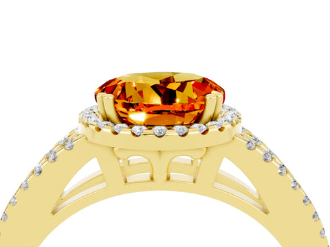 Yellow gold Round Cut Citrine Halo Split Shank Engagement Ring_16