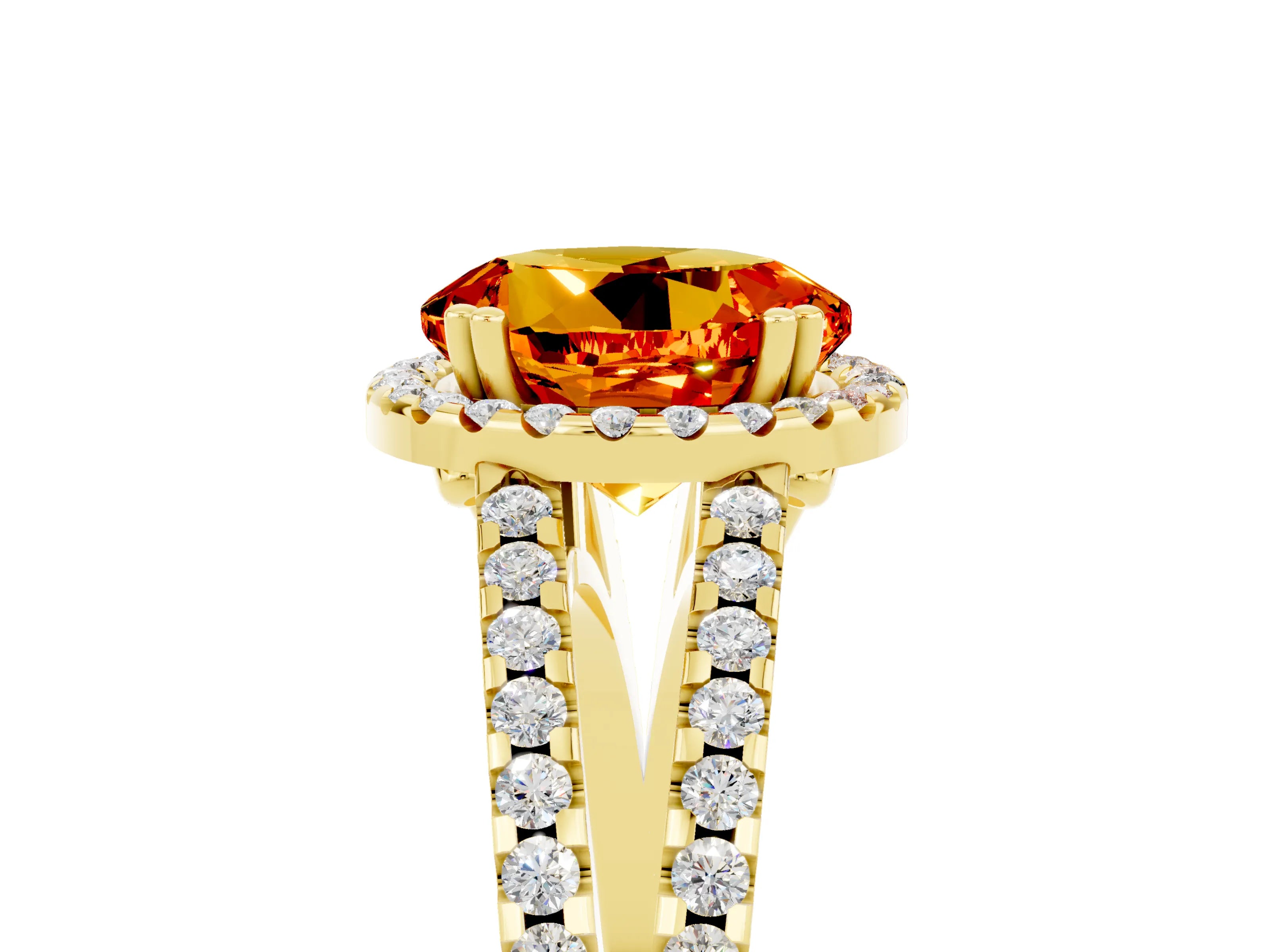 Yellow gold Round Cut Citrine Halo Split Shank Engagement Ring_17