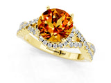 Yellow gold Round Cut Citrine  Halo Twist Band Solitaire Prong Setting Ring_25