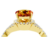 Yellow gold Round Cut Citrine  Halo Twist Band Solitaire Prong Setting Ring_28