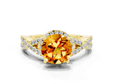 Yellow gold Round Cut Citrine  Halo Twist Band Solitaire Prong Setting Ring_42