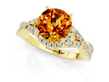 Yellow gold Round Cut Citrine  Halo Twist Band Solitaire Prong Setting Ring_43