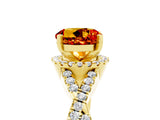 Yellow gold Round Cut Citrine  Halo Twist Band Solitaire Prong Setting Ring_47