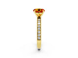 Yellow gold Round Cut Citrine Milgrain Pavé Engagement Ring with Four-Prong Setting_2
