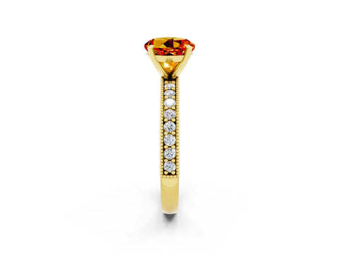 Yellow gold Round Cut Citrine Milgrain Pavé Engagement Ring with Four-Prong Setting_2