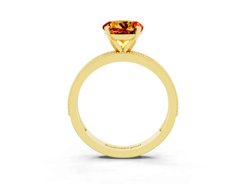 Yellow gold Round Cut Citrine Milgrain Pavé Engagement Ring with Four-Prong Setting_3