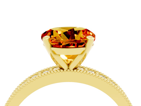 Yellow gold Round Cut Citrine Milgrain Pavé Engagement Ring with Four-Prong Setting_4