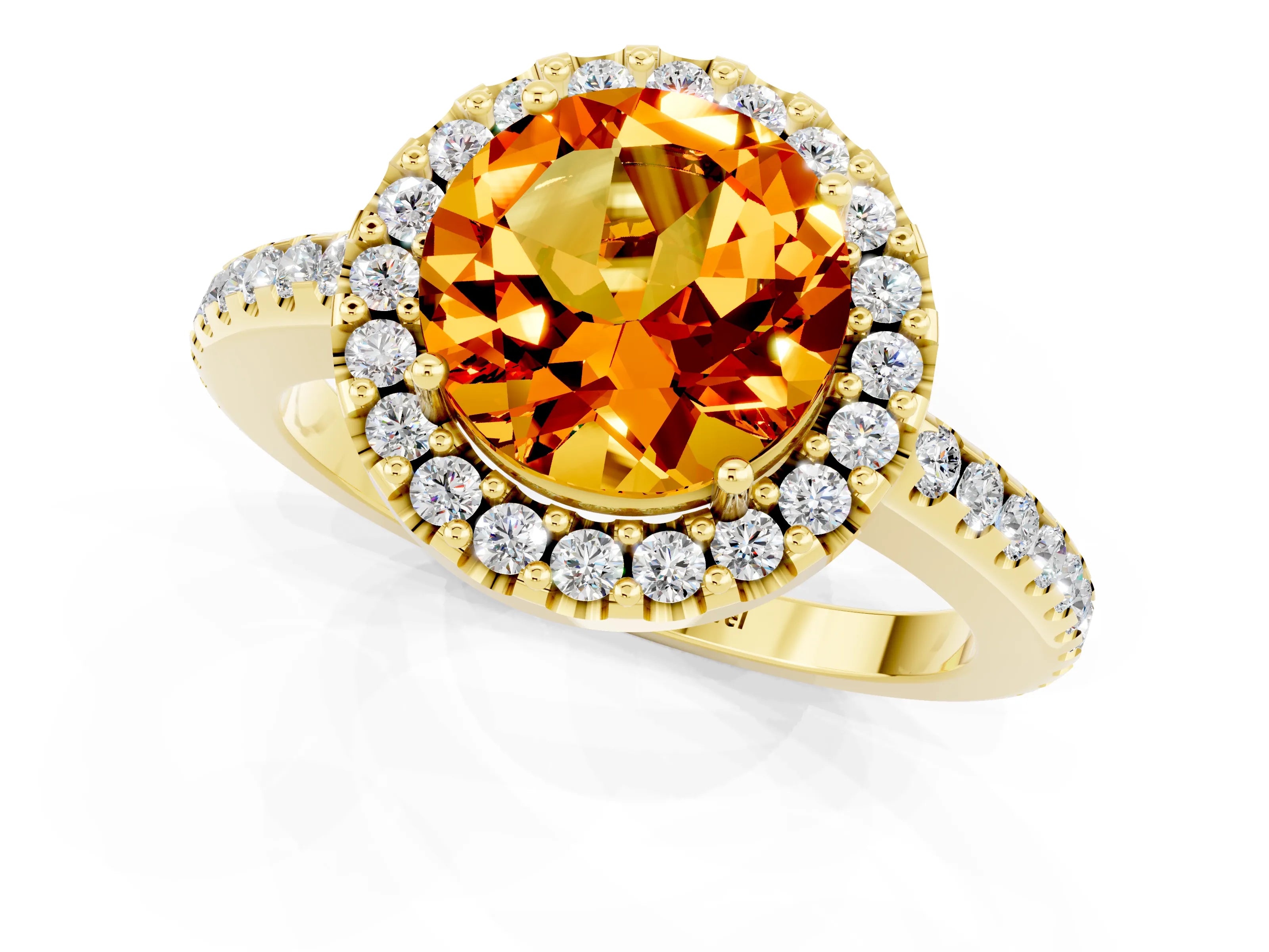 Yellow gold Round Cut Citrine Pavé Halo Ring with Four-Prong Setting_13