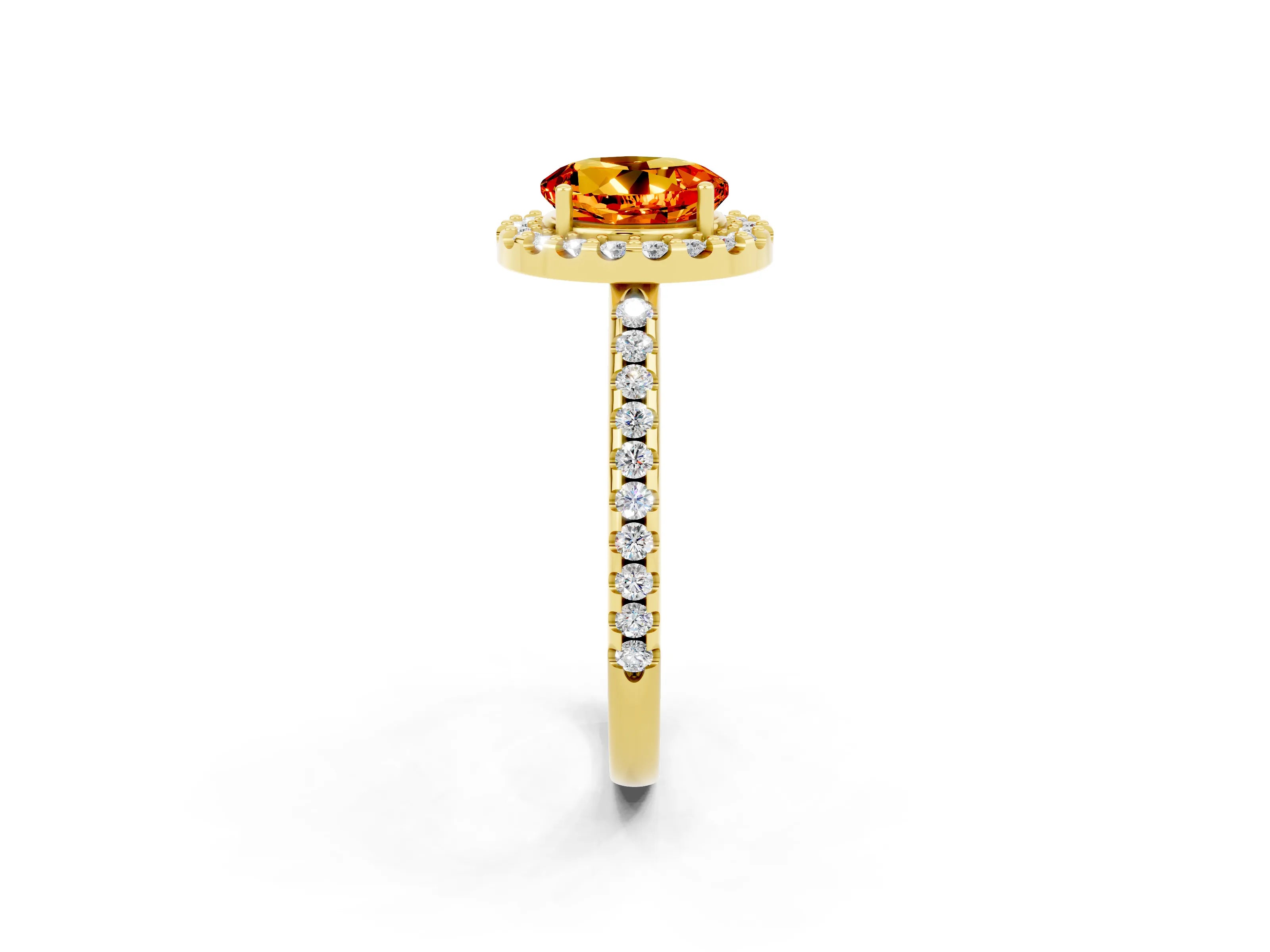 Yellow gold Round Cut Citrine Pavé Halo Ring with Four-Prong Setting_14