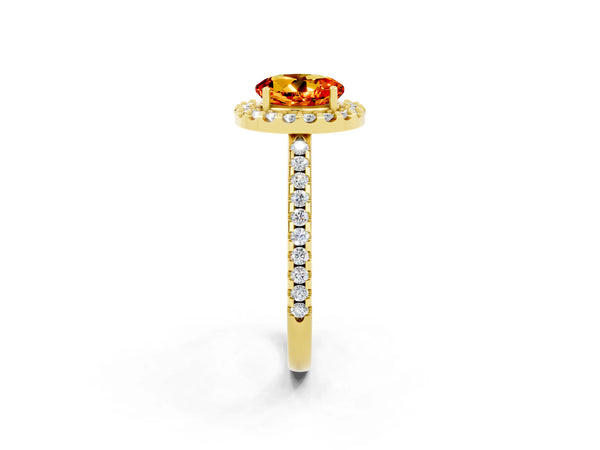 Yellow gold Round Cut Citrine Pavé Halo Ring with Four-Prong Setting