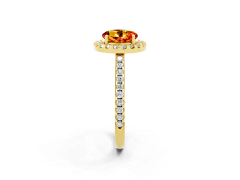 Yellow gold Round Cut Citrine Pavé Halo Ring with Four-Prong Setting_14