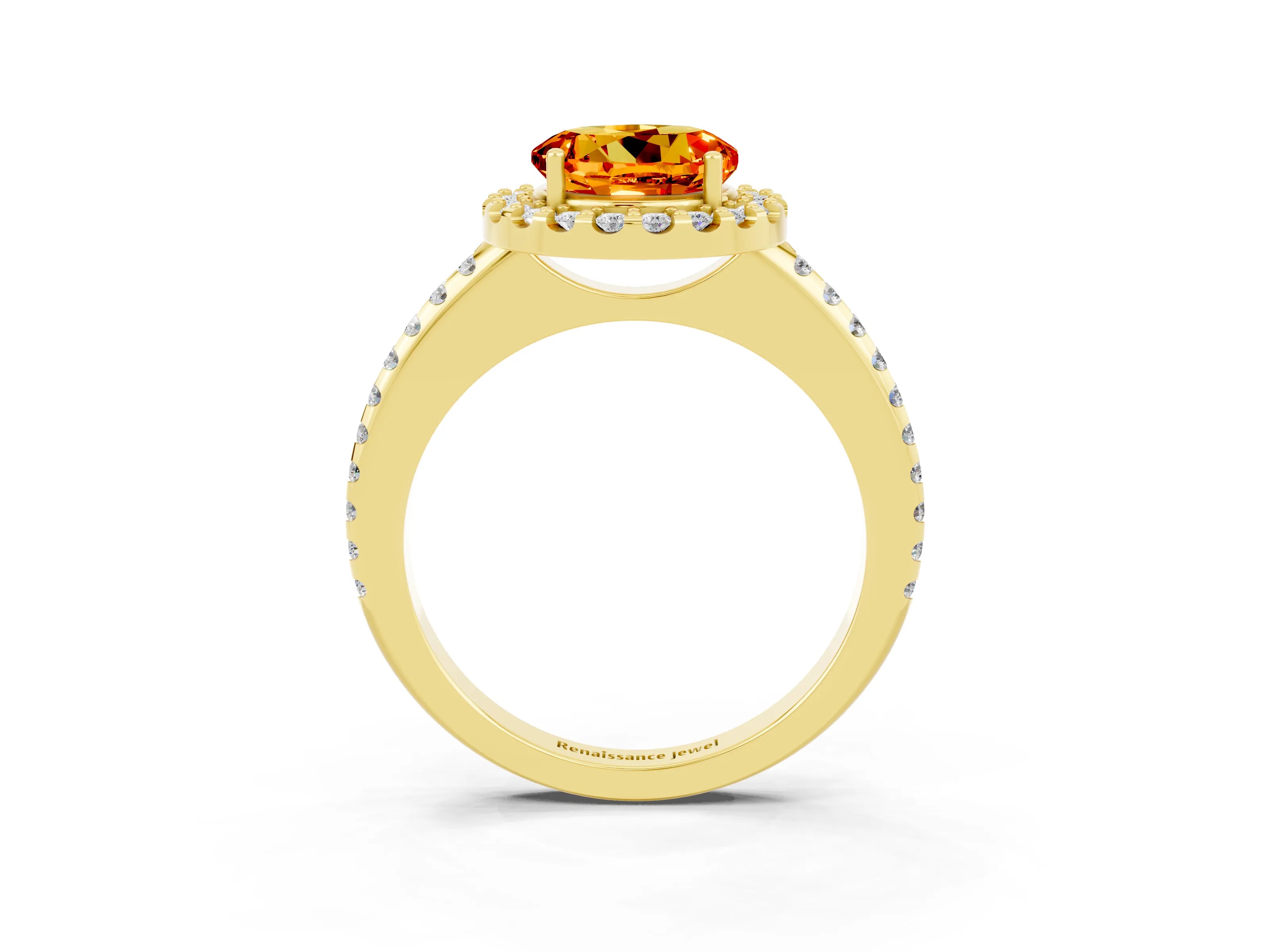 Yellow gold Round Cut Citrine Pavé Halo Ring with Four-Prong Setting_15