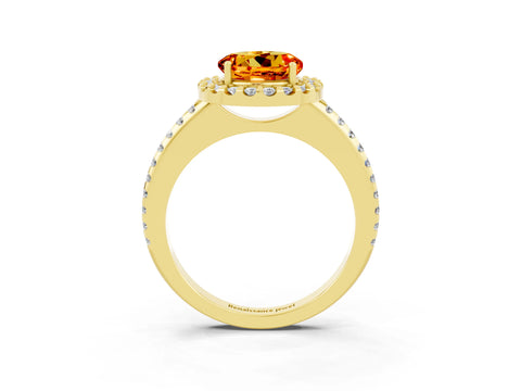 Yellow gold Round Cut Citrine Pavé Halo Ring with Four-Prong Setting_15