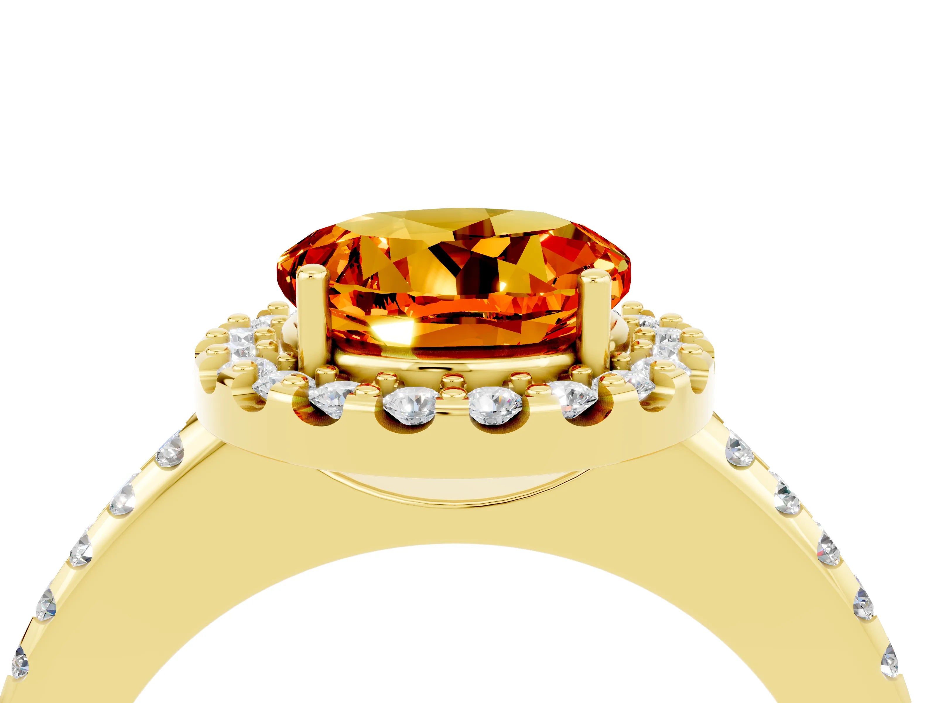 Yellow gold Round Cut Citrine Pavé Halo Ring with Four-Prong Setting_16